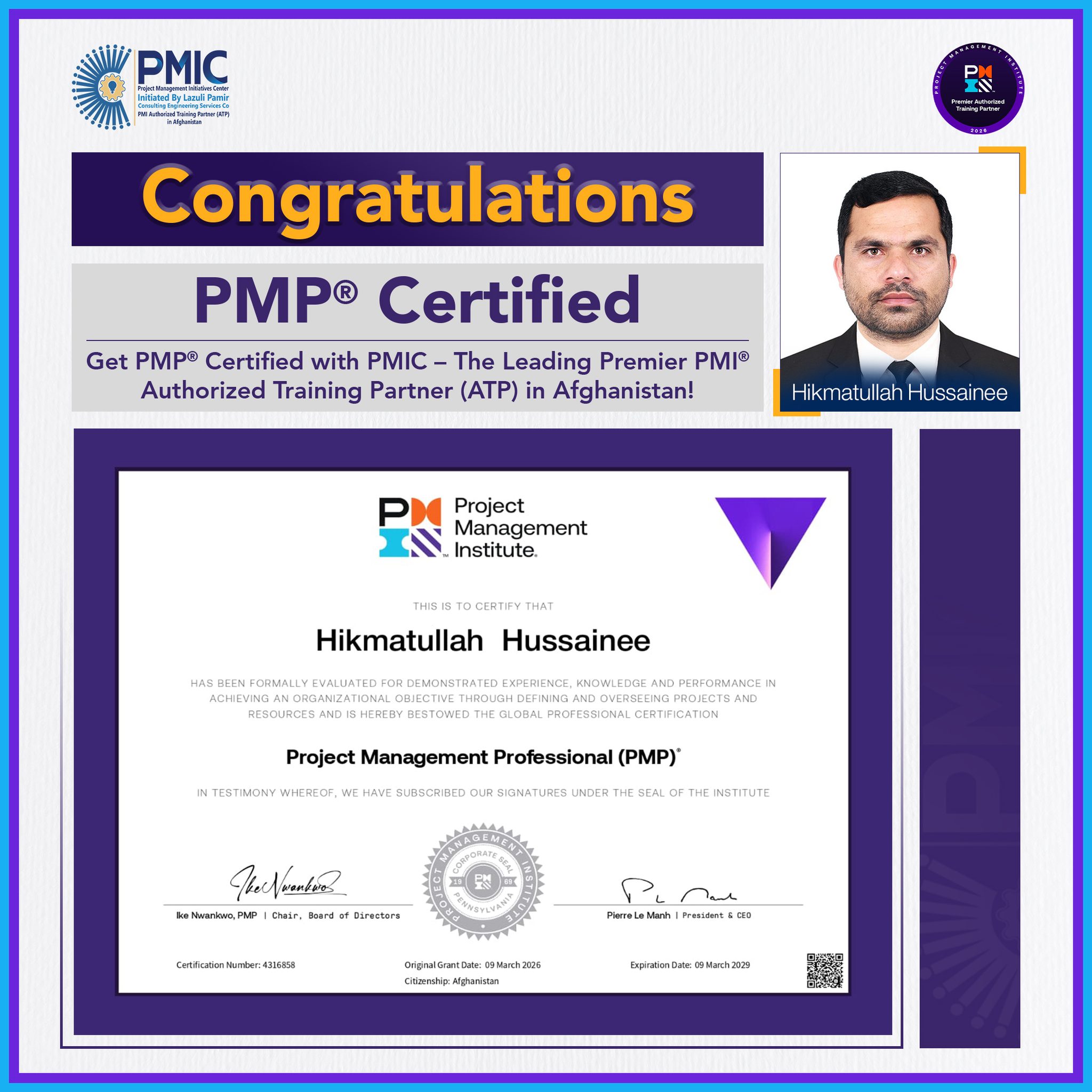 Congratulations to Hikmatullah Hussainee on Achiev...